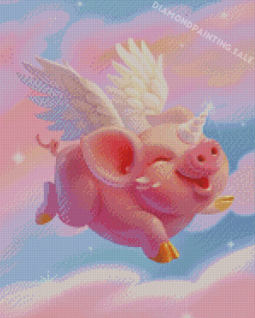 Cute Unicorn Flying Pig Diamond Painting