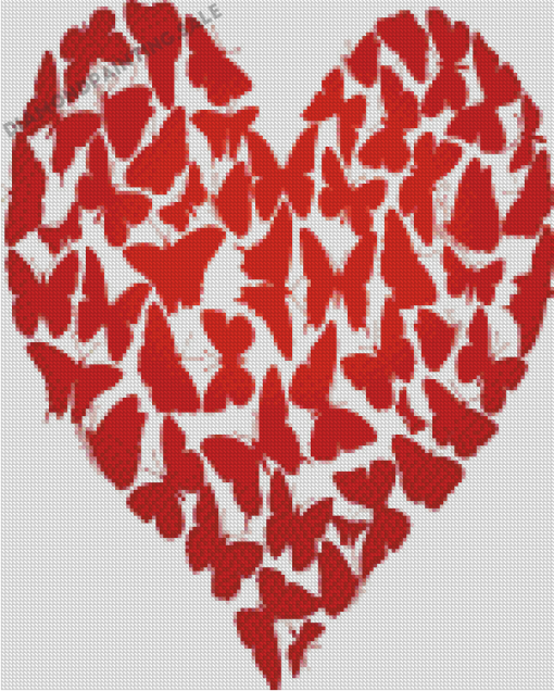 Red Hearts Of Butterflies Diamond Painting