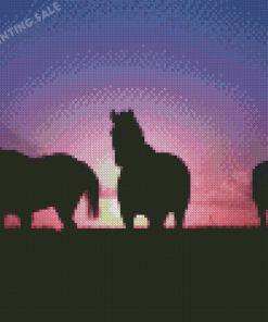 Farm Horses Sunset Silhouette Diamond Painting