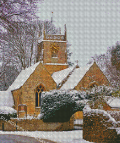 Snowy Village Church Diamond Painting