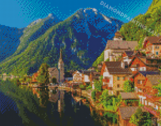 Hallstatt Mountain Village And Alpine Lake Austrian Alps Diamond Painting