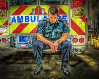 Paramedic Man And Ambulance Diamond Painting