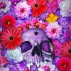 Purple Skull And Flowers Diamond Painting