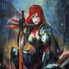 Redhead Warrior Under Rain Diamond Painting