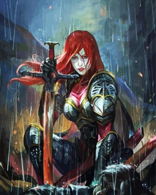 Redhead Warrior Under Rain Diamond Painting