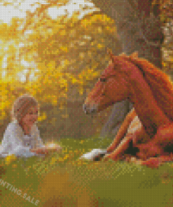 Little Girl With Horse In Garden Diamond Painting