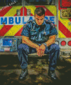 Paramedic Man And Ambulance Diamond Painting