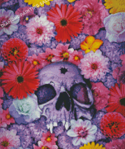 Purple Skull And Flowers Diamond Painting