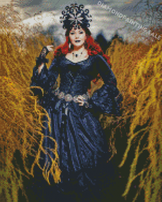 Redhead Goddess With Black Dress Diamond Painting