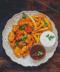 Chicken Nugget And Fries With Sauces Diamond Painting
