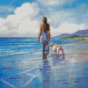 Girl And Dog Walking On Beach Diamond Painting