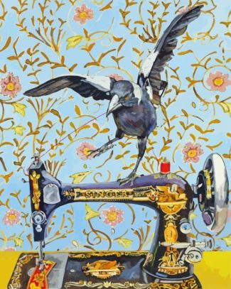 Black Bird On Sewing Machine Diamond Painting