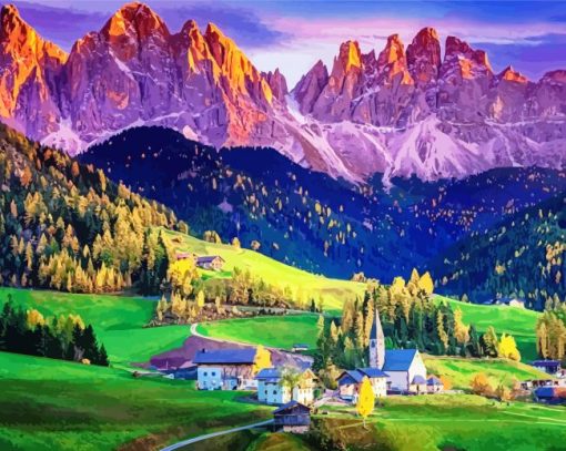 Dolomites Italian Mountain Sunset Diamond Painting