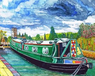 Green Canal Boat Diamond Painting