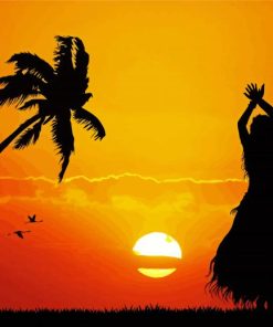 Hawaiian Hula Dance Sunset Silhouette Diamond Painting