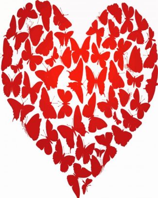 Red Hearts Of Butterflies Diamond Painting