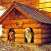 Wooden Cabin Dogs Diamond Painting