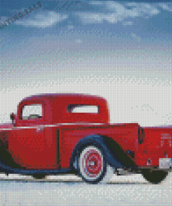 Classic Red Pick Up In Snow Diamond Painting