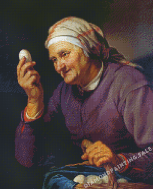 Old Lady And Eggs Diamond Painting