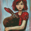 Rabbit And Girl With Red Hair Diamond Painting