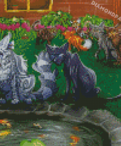 Cats With Fish Diamond Painting