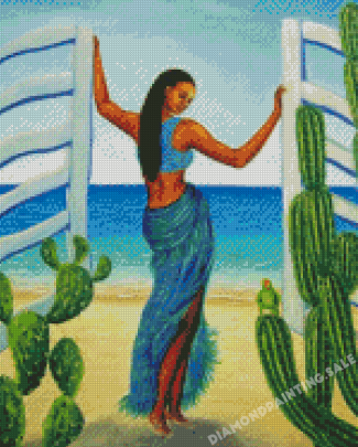 Woman And Door To Beach Diamond Painting
