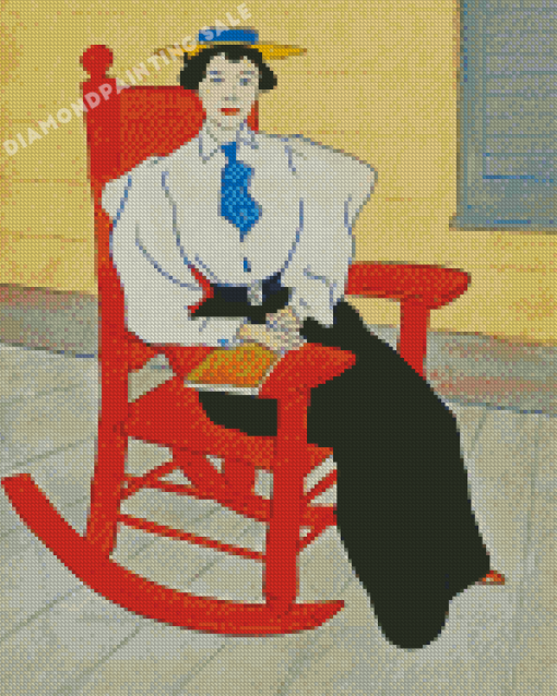 Girl On Red Rocking Chair Diamond Painting