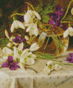 Snow Drops And Violets Diamond Painting