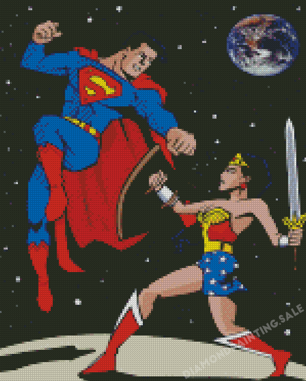 Wonder Woman And Superman Heroes Diamond Painting
