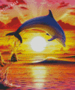 Dolphins At Sunset Seascape Diamond Painting