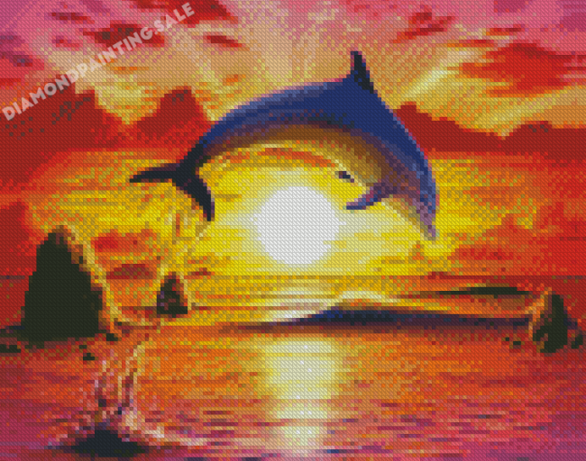 Dolphins At Sunset Seascape Diamond Painting