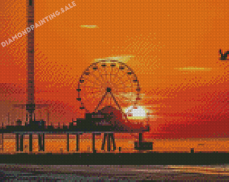 Galveston Island Historic Pleasure Pier Sunset Silhouette Diamond Painting