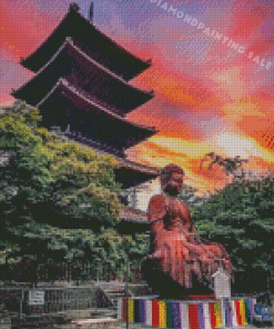 Japanese Scene With Red Sunset Diamond Painting