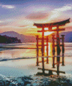 Japanese Shrine Sunset Diamond Painting