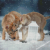 Wolf Cubs In Snow Diamond Painting