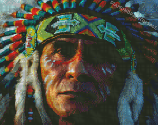 American Native Indian Man With Colorful Head Dress Diamond Painting
