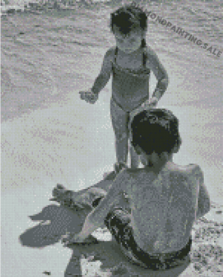 Black And White Kids On The Beach Diamond Painting