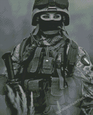 Black And White Woman Soldier Diamond Painting