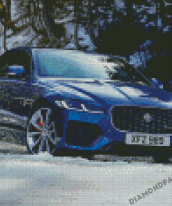 Blue Jaguar Xf Car In Snow Diamond Painting