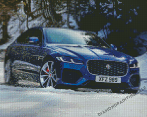 Blue Jaguar Xf Car In Snow Diamond Painting