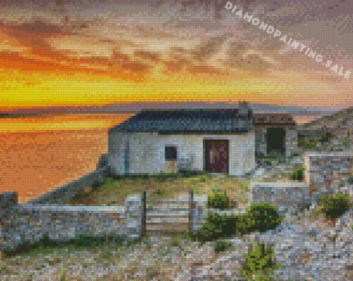 Cottage By The Sea Sunset Diamond Painting
