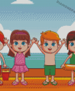 Cute Kids At Beach Cartoon Diamond Painting