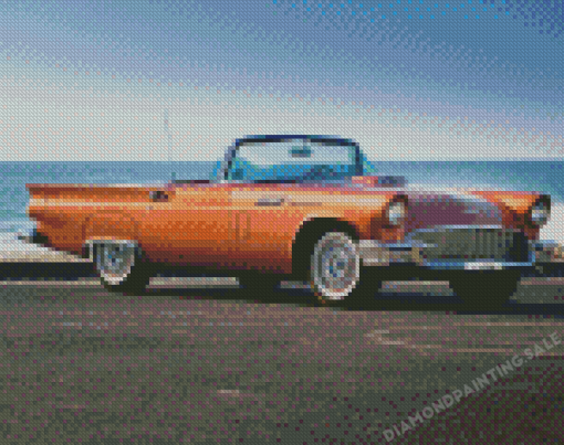 Orange Thunderbird Car Seascape Diamond Painting