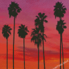 Palm Trees In California Sunset Silhouette Diamond Painting