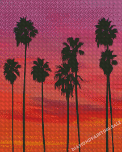 Palm Trees In California Sunset Silhouette Diamond Painting