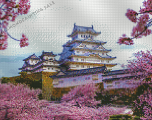 Pink Tree Japanese Scene Landscape Diamond Painting