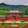 Red Japanese Temple Landscape Diamond Painting