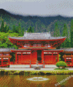 Red Japanese Temple Landscape Diamond Painting