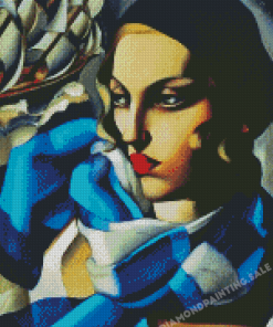 Woman With Blue Scarf Abstract Diamond Painting