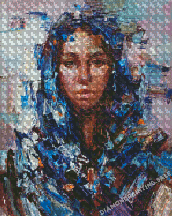 Woman With Blue Scarf Art Diamond Painting